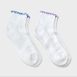 Women's Lettuce Edge Cushioned 2pk Ankle Socks - JoyLab™ White/Purple/Blue 4-10